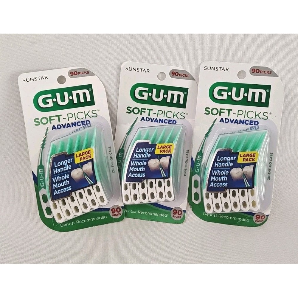 GUM Sunstar Soft Picks Advanced 3 Packs x 90 Picks 270 On The Go Case New Sealed
